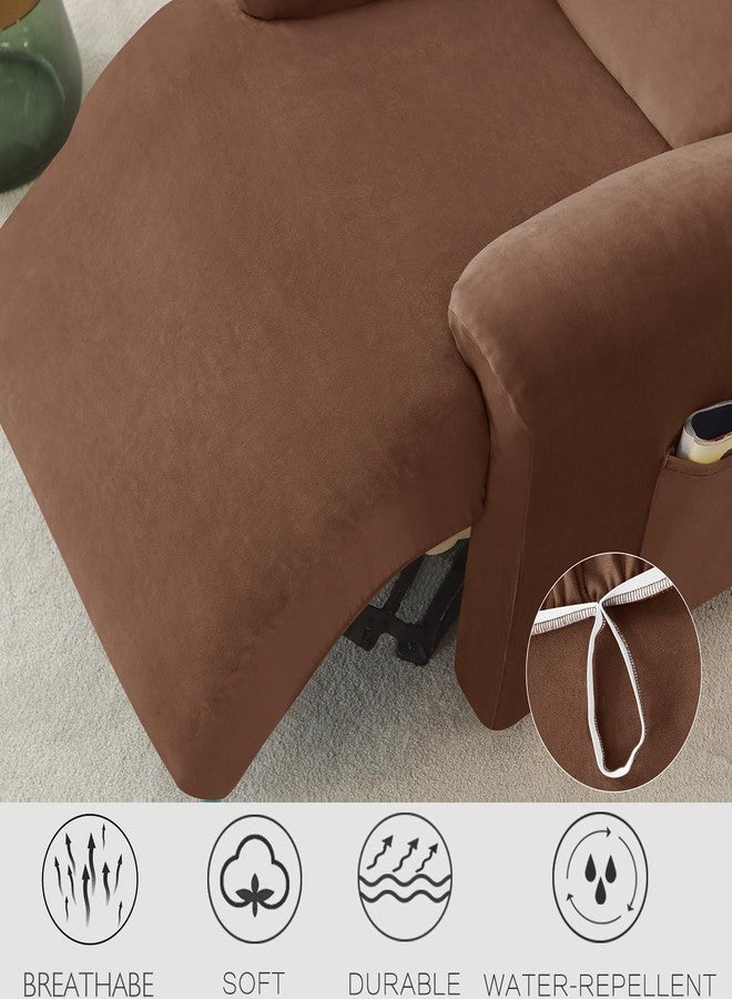 Deisy Dee 4-Piece, 1 Seat Recliner Cover, Soft Velvet Recliner Chair Covers- Stay-in-Place Slipcovers for Recliner Chair (Coffee) - Image 5